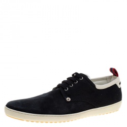 Pre Owned Louis Vuitton Blue Suede and Cotton Team Derby Sneakers Size 42