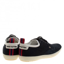 Pre Owned Louis Vuitton Blue Suede and Cotton Team Derby Sneakers Size 42