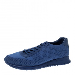 Pre Owned Louis Vuitton Blue Damier Mesh Run Away Lace Up Sneakers Size 45