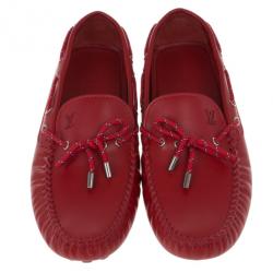 Pre Owned Louis Vuitton Red Leather Arizona Loafers Size 45