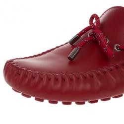 Pre Owned Louis Vuitton Red Leather Arizona Loafers Size 45