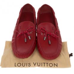Pre Owned Louis Vuitton Red Leather Arizona Loafers Size 45