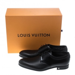 Pre Owned Louis Vuitton Black Leather Lace Up Oxfords Size 41.5