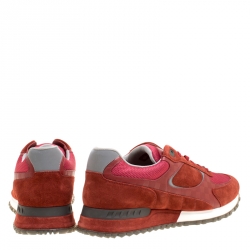 مملوكة مسبقًا Louis Vuitton Maroon Suede and Mesh Lace Up Sneakers Size 42.5