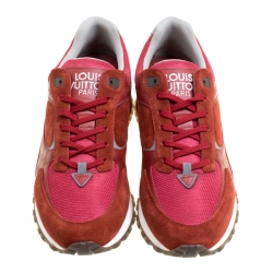 مملوكة مسبقًا Louis Vuitton Maroon Suede and Mesh Lace Up Sneakers Size 42.5