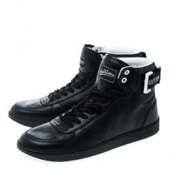 Pre Owned Louis Vuitton Black Leather Rivoli High Top Sneakers Size 40.5