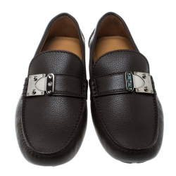 Pre Owned Louis Vuitton Brown Leather Racetrack Loafers Size 41