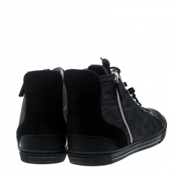 مملوكة مسبقًا حذاء رياضي لوي فيتون قماش دامييه غرافايت وحواف سويدي بسحاب وعنق مرتفع مقاس 41