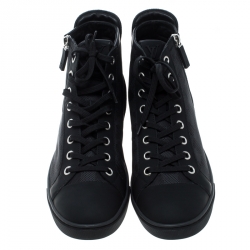 مملوكة مسبقًا حذاء رياضي لوي فيتون قماش دامييه غرافايت وحواف سويدي بسحاب وعنق مرتفع مقاس 41