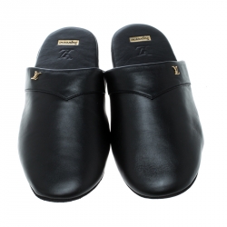 Pre Owned Louis Vuitton x Supreme Black Leather Hugh Flat Slippers Size 42