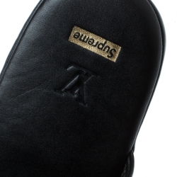 Pre Owned Louis Vuitton x Supreme Black Leather Hugh Flat Slippers Size 42