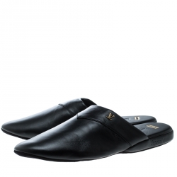 Pre Owned Louis Vuitton x Supreme Black Leather Hugh Flat Slippers Size 42