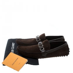 مملوكة مسبقًا Louis Vuitton Brown Suede Hockenheim Loafers Size 44
