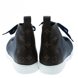 Pre Owned Louis Vuitton Two Tone Mix Monogram Canvas Match Up High Top Sneakers Size 42.5