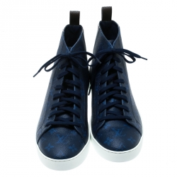 Pre Owned Louis Vuitton Two Tone Mix Monogram Canvas Match Up High Top Sneakers Size 42.5