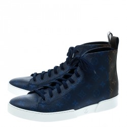 Pre Owned Louis Vuitton Two Tone Mix Monogram Canvas Match Up High Top Sneakers Size 42.5