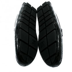 Pre Owned Louis Vuitton Black Damier Embossed Leather Shade Penny Loafers Size 45