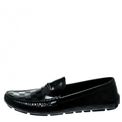 Pre Owned Louis Vuitton Black Damier Embossed Leather Shade Penny Loafers Size 45
