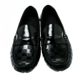 Pre Owned Louis Vuitton Black Damier Embossed Leather Shade Penny Loafers Size 45