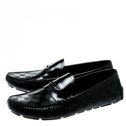 Pre Owned Louis Vuitton Black Damier Embossed Leather Shade Penny Loafers Size 45
