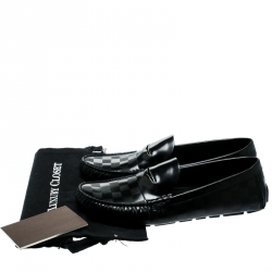 Pre Owned Louis Vuitton Black Damier Embossed Leather Shade Penny Loafers Size 45