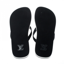 Louis Vuitton Monochrome Logo Print Rubber Molitor Thong Flip Flops Size 44