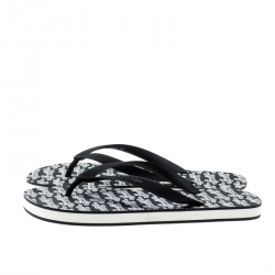 Louis Vuitton Monochrome Logo Print Rubber Molitor Thong Flip Flops Size 44