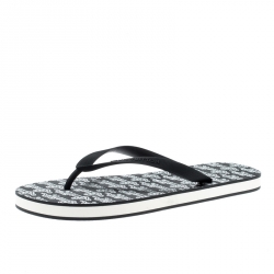 Louis Vuitton Monochrome Logo Print Rubber Molitor Thong Flip Flops Size 44
