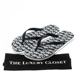 Louis Vuitton Monochrome Logo Print Rubber Molitor Thong Flip Flops Size 44