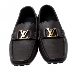 Pre Owned Louis Vuitton Dark Brown Leather Monte Carlo Loafers Size 44.5