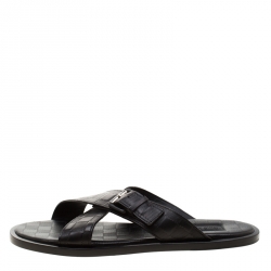 Pre Owned Louis Vuitton Black Damier Embosssed Leather Criss-Cross Flat Sandals Size 41.5