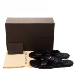 Pre Owned Louis Vuitton Black Damier Embosssed Leather Criss-Cross Flat Sandals Size 41.5