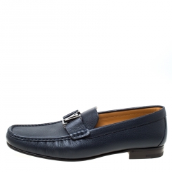 Pre Owned Louis Vuitton Oxford Blue Leather Monte Carlo Loafers Size 42.5