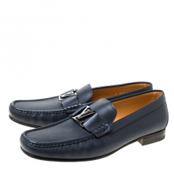 Pre Owned Louis Vuitton Oxford Blue Leather Monte Carlo Loafers Size 42.5