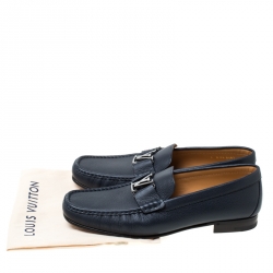 Pre Owned Louis Vuitton Oxford Blue Leather Monte Carlo Loafers Size 42.5