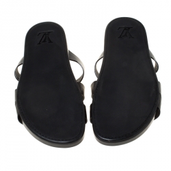 Pre Owned Louis Vuitton Black Leather Pioneer Cross Strap Flat Slides Size 45