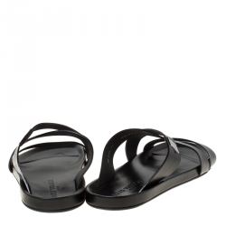 Pre Owned Louis Vuitton Black Leather Pioneer Cross Strap Flat Slides Size 45