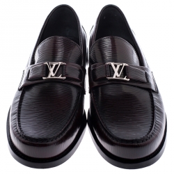 Pre Owned Louis Vuitton Black/Red Epi Leather Major Logo Detail Loafers Size 43