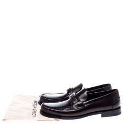 Pre Owned Louis Vuitton Black/Red Epi Leather Major Logo Detail Loafers Size 43