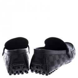 Pre Owned Louis Vuitton Black Graphite Leather Hockenheim Loafers Size 39.5