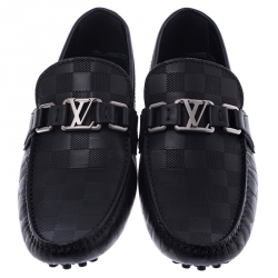 Pre Owned Louis Vuitton Black Graphite Leather Hockenheim Loafers Size 39.5