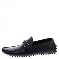 Pre Owned Louis Vuitton Black Graphite Leather Hockenheim Loafers Size 39.5