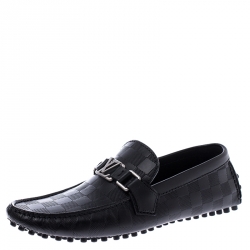Pre Owned Louis Vuitton Black Graphite Leather Hockenheim Loafers Size 39.5