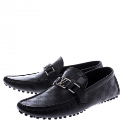 Pre Owned Louis Vuitton Black Graphite Leather Hockenheim Loafers Size 39.5