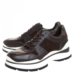 Pre Owned Louis Vuitton Brown Monogram Canvas And Leather Run Away Sneakers Size 41