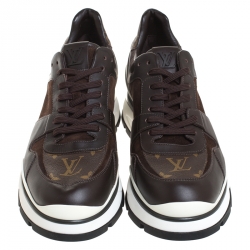 Pre Owned Louis Vuitton Brown Monogram Canvas And Leather Run Away Sneakers Size 41