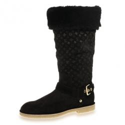 Louis Vuitton Black Suede Monogram Fauvist High Boots Size 39