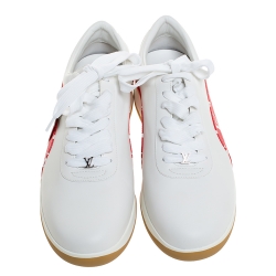 Pre Owned Louis Vuitton x Supreme White Leather and Monogram Canvas Trim Sport Sneakers Size 41