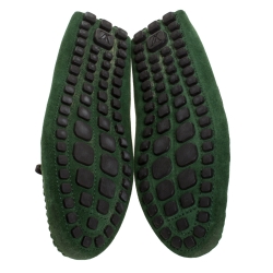 Pre Owned Louis Vuitton Green Suede Leather Bow Loafers Size 41