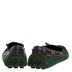 Pre Owned Louis Vuitton Green Suede Leather Bow Loafers Size 41